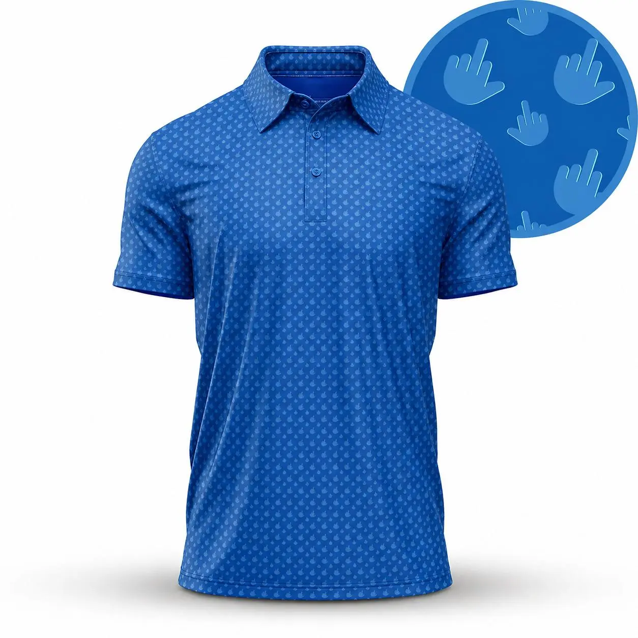 Royal Blue Men's Golf Polo Featuring Humorous Geometric Novelty Pattern Made in USA