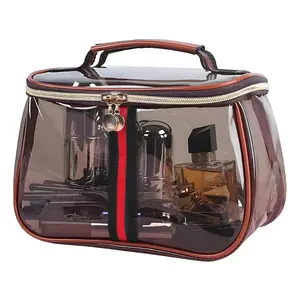 New Retro Vintage Vanity Bag Makeup Bag Large Capacity Waterproof Transparent Toiletry Bag Luxury Cosmetic Bag Women Ladies Travel Storage Case (Coffee)