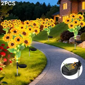 Solar Powered LED Flower Lights, Solar Ground Lights, Outdoor Decorative Lighting Strip, Outdoor Landscape Lighting, Garden Glow Light, 6 Sunflower Lights, Ideal for Yard, Villa, Lawn, Garden, Pathway, Dimmable Patio Lights