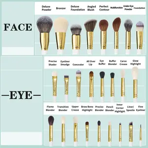 Makeup Brushes Set Premium Quality Goat Hair Synthetic Fiber Powder Foundation Highlight Concealer Eyeshadow Blending 26Pcs white gold