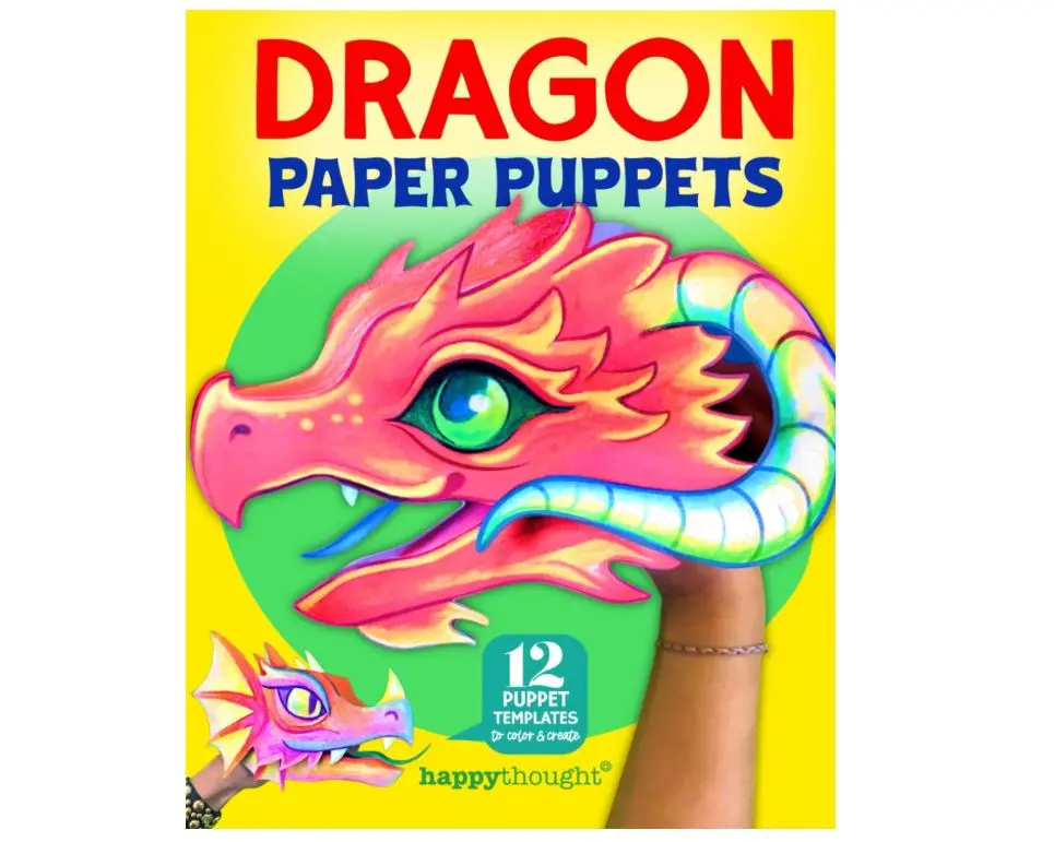 Dragon Paper Puppets: 12 puppet templates to color & create (Happythought craft workbooks) Hardcover – Large Print, December 6, 2024