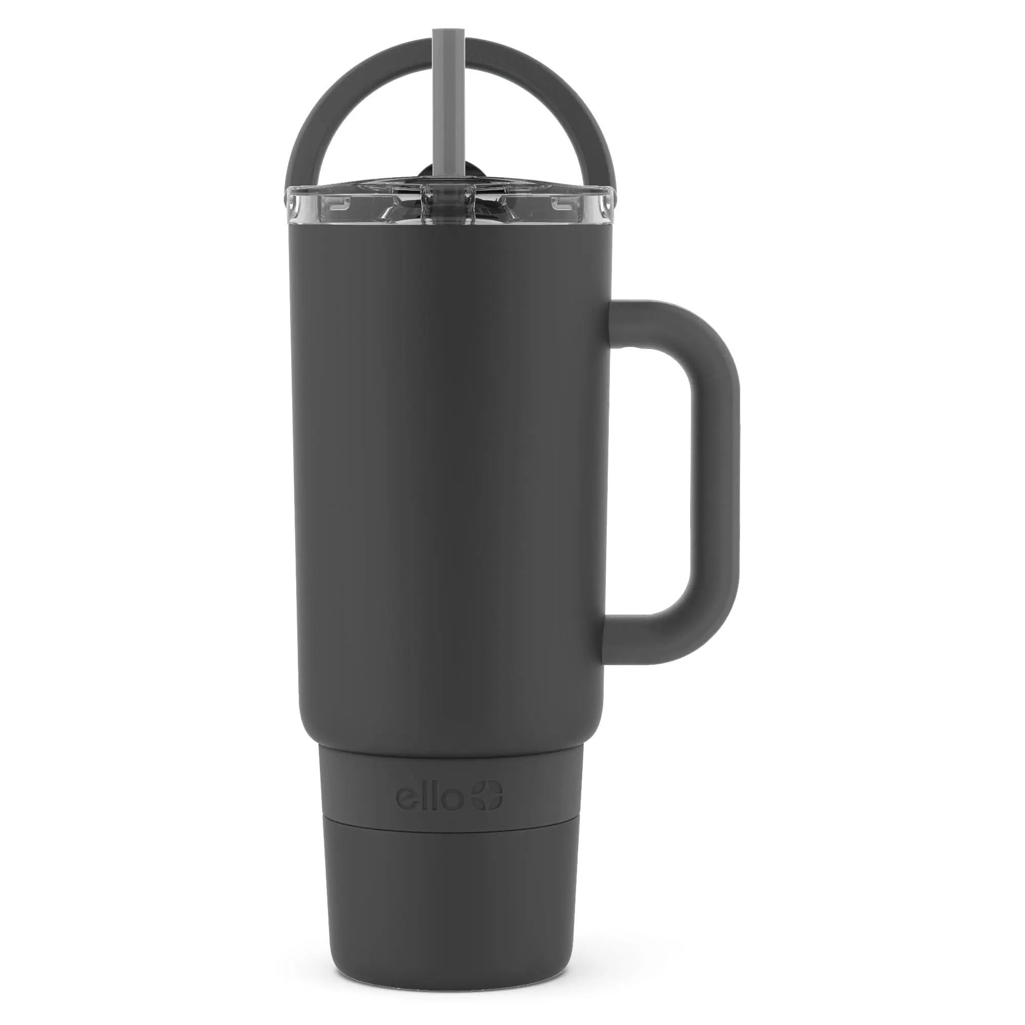 Ello Port 40oz Tumbler with Carry Loop & Integrated Handle, Vacuum Insulated Stainless Steel Reusable Water Bottle, Travel Mug with Leak Proof Lid and Straw, Perfect for Iced Coffee and Tea, Black Drinkware