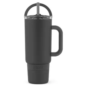 Ello Port 40oz Tumbler with Carry Loop & Integrated Handle, Vacuum Insulated Stainless Steel Reusable Water Bottle, Travel Mug with Leak Proof Lid and Straw, Perfect for Iced Coffee and Tea, Black Drinkware