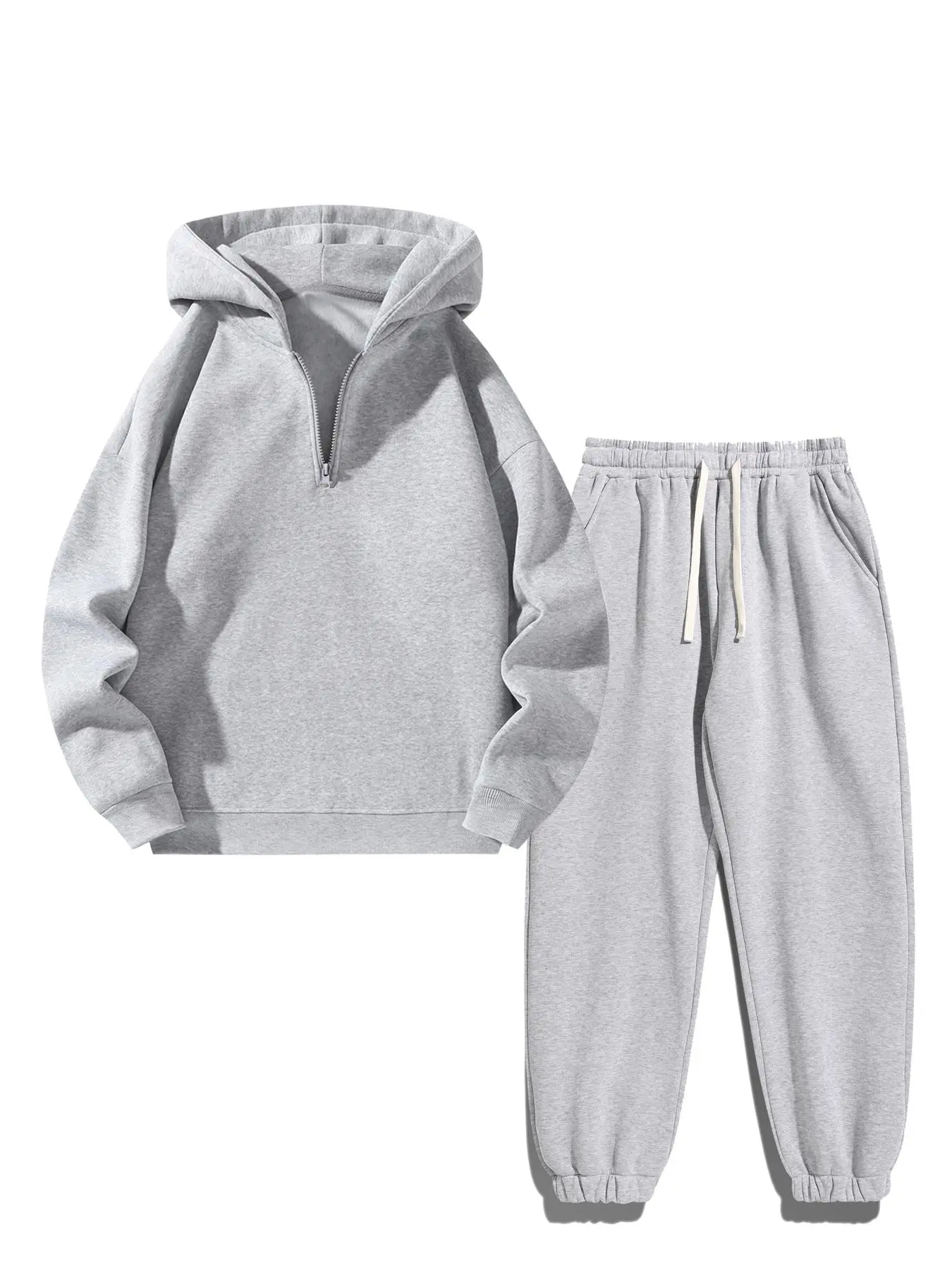 Men's Plain Knitted 2 Piece Matching Set - Vintage Style Breathable Half-Zip Hoodie & Fitted Stretch Pants with Pockets, 2 Piece Sets, Male Clothing, Essential Hoodie, Tracksuit, Knitting, Fitted Cut, Two-Pieces, Drawstring