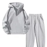 Men’s Vintage 2-Piece Knit Athletic Set - Long Sleeve Breathable Half-Zip Hoodie with Drawstring, Slim-Fit Stretch Pocketed Sweatpants with Waist Drawstring, 100% Polyester Casual Chic Streetwear, Male Clothing, Gifts for Boyfriends,sohochic