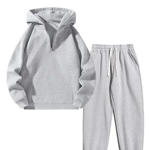 Men’s Vintage 2-Piece Knit Athletic Set - Long Sleeve Breathable Half-Zip Hoodie with Drawstring, Slim-Fit Stretch Pocketed Sweatpants with Waist Drawstring, 100% Polyester Casual Chic Streetwear, Male Clothing, Gifts for Boyfriends,sohochic