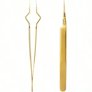 Gold Isolation Tweezers for Eyelash Extensions, V-Groove Design, Precision Tips, Easy-to-Use Application Tools for Lash Artists