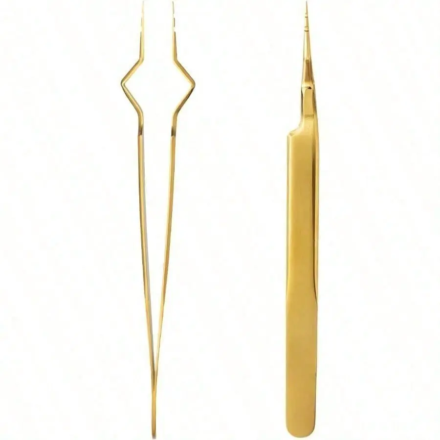 Gold Isolation Tweezers for Eyelash Extensions - V-Groove Design, Precision Tips, Easy-to-Use Makeup Products for Lash Artists, Cosmetic, Beauty Care Tool