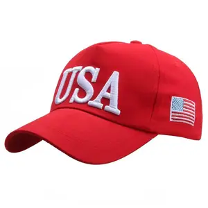 USA TRUMP 45–47 Embroidered Baseball Cap – Red Adjustable Hat with American Flag