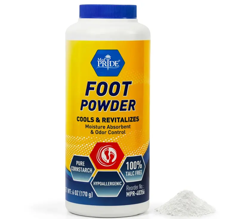 MED PRIDE Premium Foot Powder For Moisture Control - Hypoallergenic, 100% Talc-Free Foot Cooling Powder To Reduce Odors And Absorb Sweat & Excess Moisture- Shoe & Foot Odor Eliminator Powder- 6oz