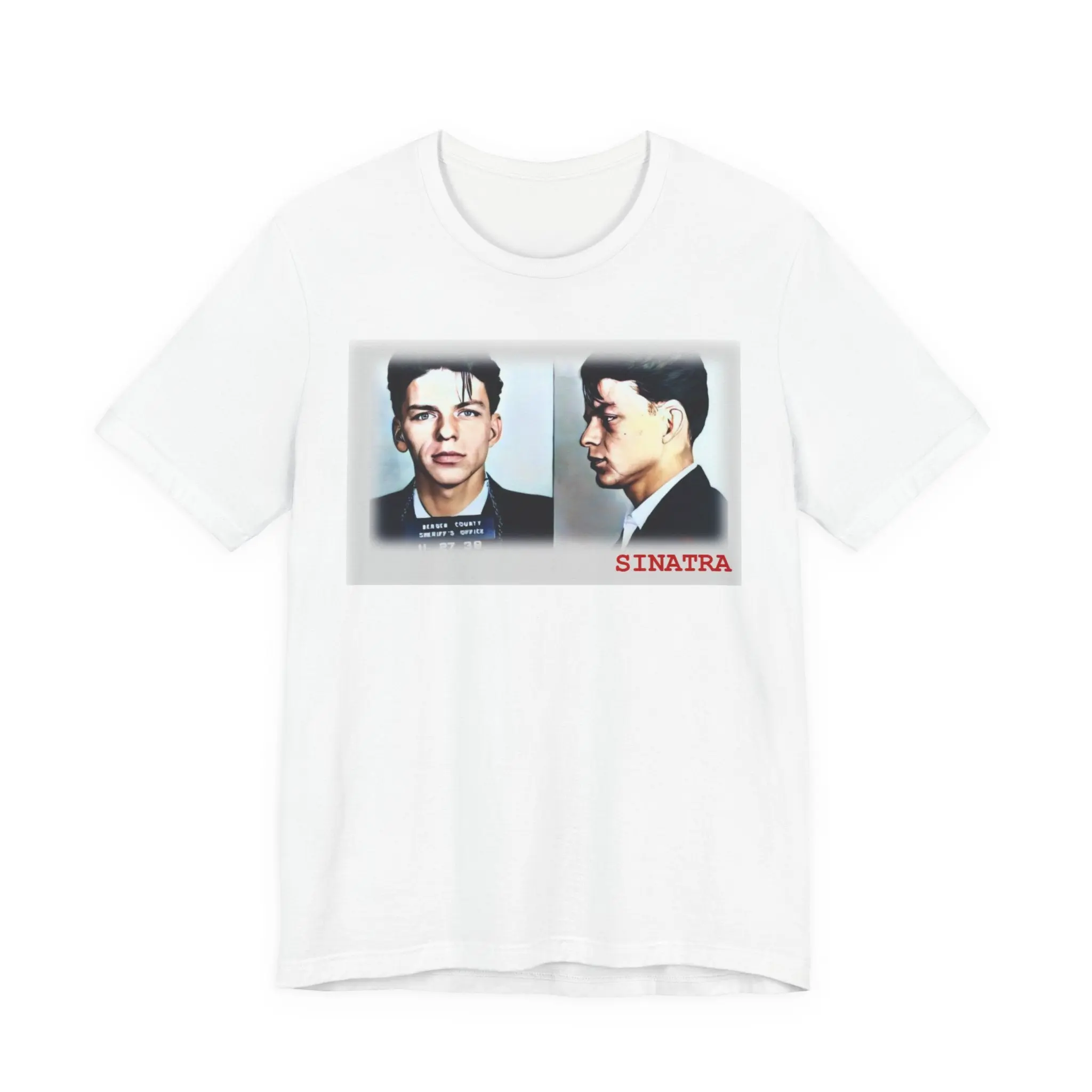 Men's Frank Sinatra High Detail Print Airlume Cotton Short-Sleeve T-Shirt - Knit Ribbed Crew Neck, Soft Breathable Smooth Loose-Fit Jacket-Inspired Top, Multi-Size 2XL, Casual Menswear for Daytime Listening Sessions (Cold Wash Recommended)