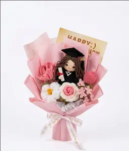 Aesthetic Crochet Graduation Bouquet  Viral Class of 2026 Senior Gift | Handmade Multi-Color Plush Flower Bouquet with Graduate Doll | Cute Graduation Keepsake for Her, Daughter, Bestie & Girlfriend | Trending Forever Flowers Decor