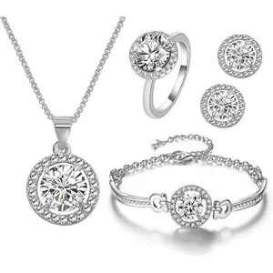 4 PCS Jewellery Set for Women Necklace&Ring&Bracelet&Earrings Casual Jewlery Set Trendy All-match & Exquisite Jewlery Set for Gift