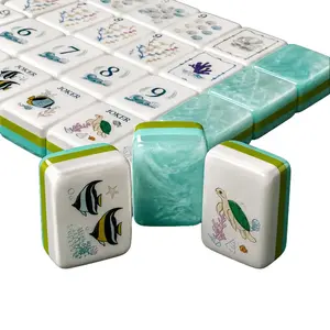 American Mahjong Set - Coral Fish Themed, 4-Layer Acrylic, 160-Tile Portable Game Set for Travel, Game Nights