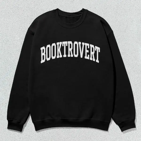Men's Unisex Booktrovert Crewneck Sweatshirt - Book Lovers' Collegiate Graphic Pullover, Soft Long Sleeve Tops