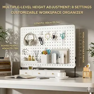 DIY Metal Pegboard Organizer Wall Mounted Storage Rack with Hooks & Shelf Desktop Standing Display Board for Home Office Desk Accessories Organization Space Saving Decor Gift