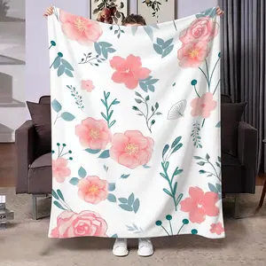 Fresh Floral Print Rose Flower Blanket, Soft and Skin-Friendly Portable Throw, Ideal for Bedroom, Sofa, Office, Outdoor Parties, Perfect Gift