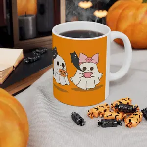 [Sale off up to 50%] Ghostly Friends Ceramic Mug, Halloween Cat Lovers Gift, Cute Coffee Cup, Spooky Tea Mug, Halloween Decor, Cat Lady Gift