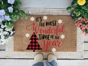 It's The Most Wonderful Time Of The Year Doormat, Christmas Tree Doormat, Holiday Gift, Doormat Outdoor, Coir Doormat, Christmas Mat
