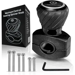 Universal Steering Wheel Spinner Knob - Smooth Black Finish | Fits Steering Wheels 0.5"-1.75" Diameter | Effortless Spinning for , , , , Semi-, Forklift &