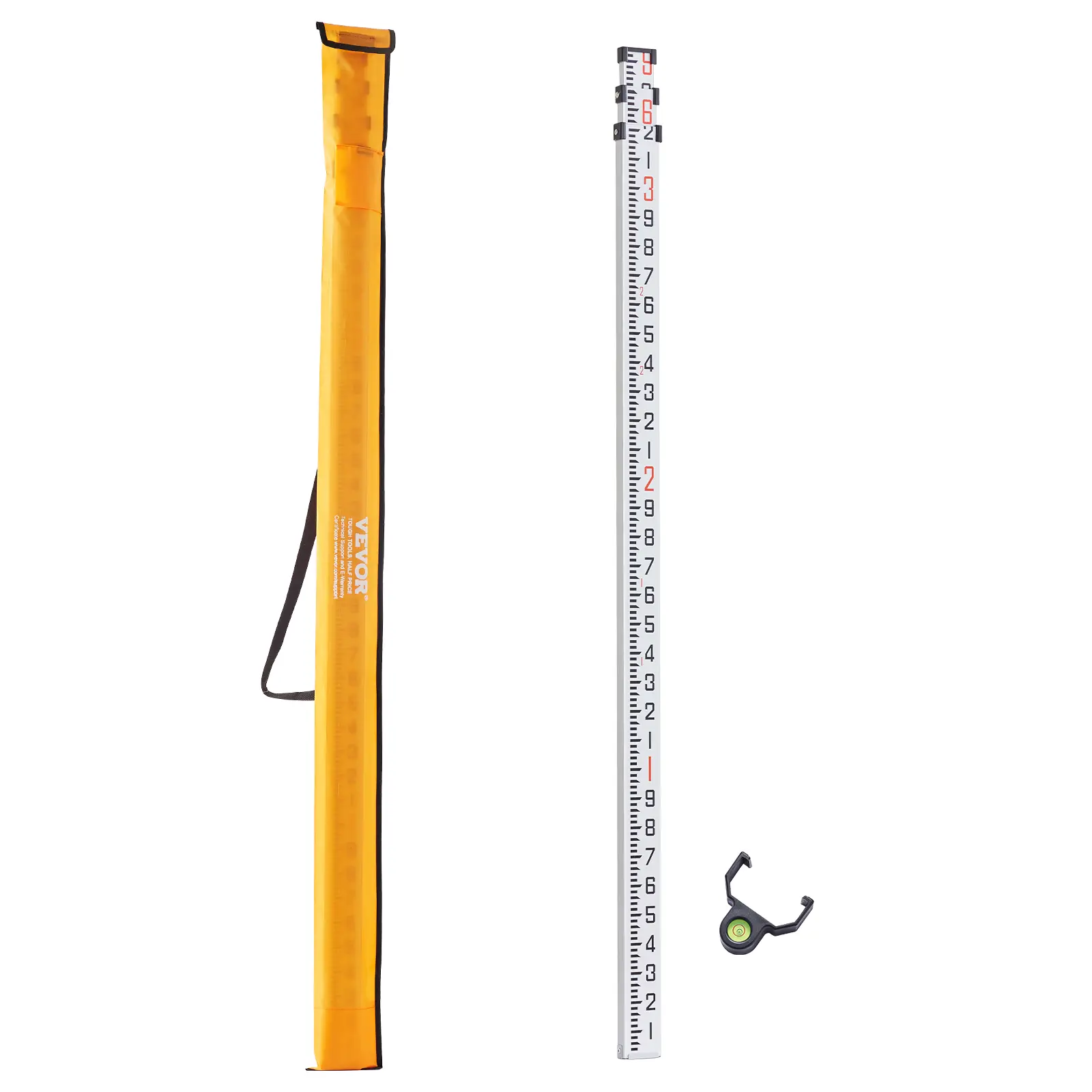 【Summerfinds】VEVOR Aluminum Grade Rod 9-Feet/10ths 3 Sections Telescopic Measuring Rod,Double-Sided Scale 1/10ft Leveling Rod Stick,Aluminum Alloy Survey Rod with Bubble Level&Carrying Bag for Houses,Walls,Floors