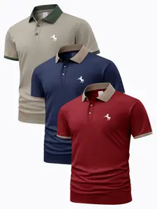 Men's Horse Pattern Polo Shirt, Regular Fit Casual Short Sleeve Button Front Polo Top for Summer, Men's Clothes for Daily Wear, Vacation Clothes, Polo Shirt Set