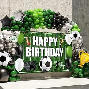 Soccer Green Black White Birthday Balloon Garland Arch kit Soccer Party Decor with Backdrop Banner for Soccer Birthday Party Decor  Fruit Shiny