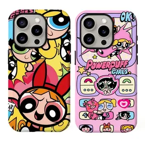 Kawaii Powerpuffs Anime Girls Film Shell Painting Cute Phone Cases For iPhone 17 Promax Pro Air 16 Plus 15 14 13 12 11 and SS Galaxy S22 S23 S24 S25 S26 Shockproof Protective Cover Best Gifts of Christmas Halloween Birthday Valentine