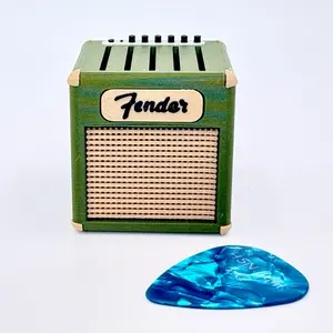 Fender Amp Guitar Pick Holder - Green Amplifier Design with Blue Pearl Pick for Musicians