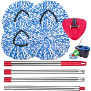 4 Pack Spin Mop Heads Compatible for O Ceda RinseClean 2 Tank System, Microfiber Mop Refills,Deep, with 4.33in Core Base and Handles