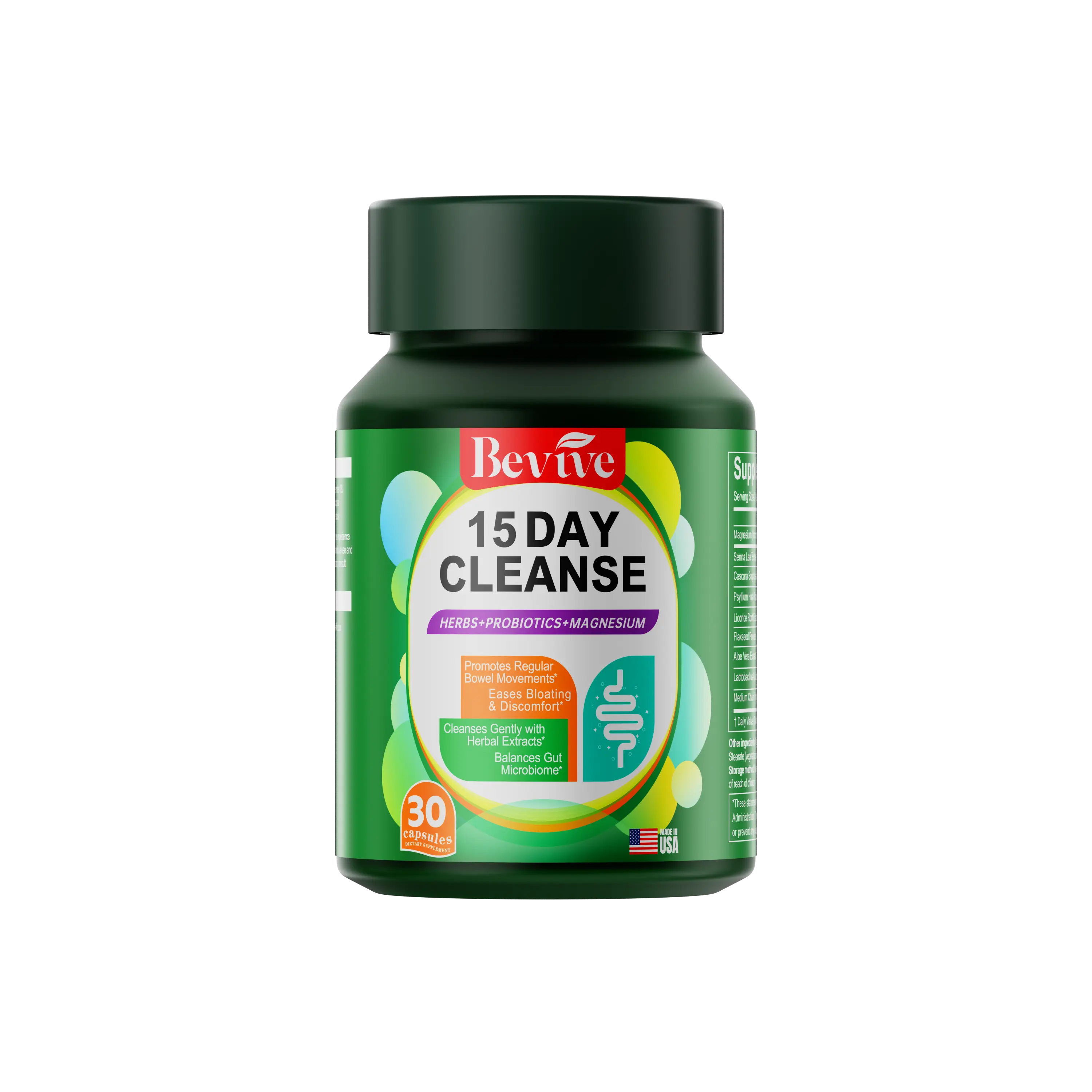 BEVIVE 15-Day Natural Detox Formula | Dual Gut-Colon Health Support | Mag-Ox & Licorice Root Scientific Blend | Caffeine-Free | Non-GMO | 30 Capsules