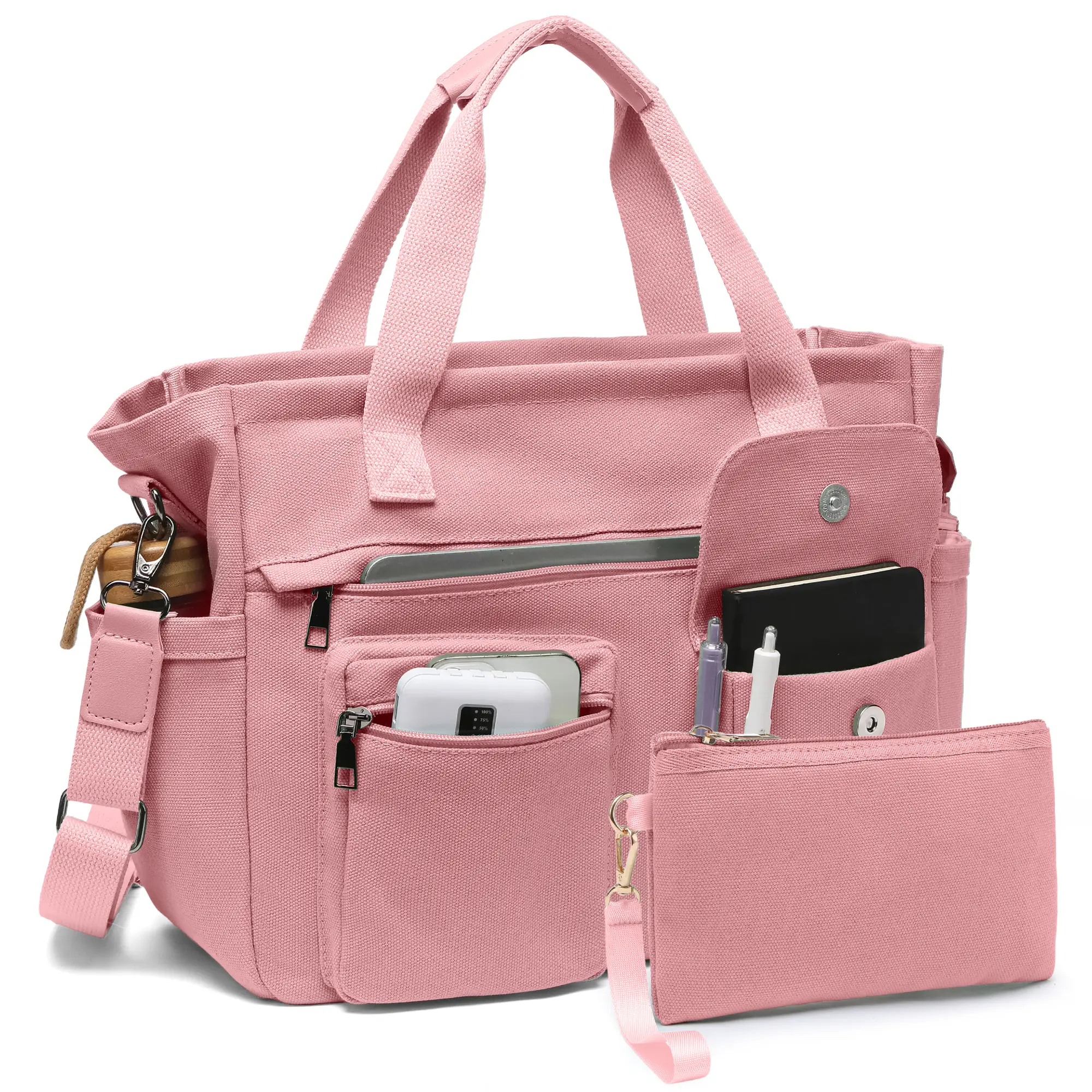 2pcs/set Large Canvas Tote Bag for Women, Laptop Work Bags Crossbody Shoulder Hobo Messenger Handbag Purse Travel Gym Totes Pockets Entertainment tote bag