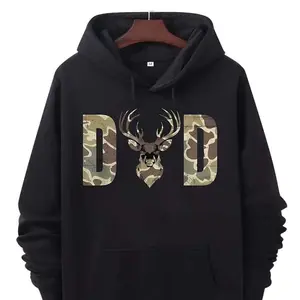 Unisex Men's Camo Dad Hunting Hooded Sweatshirt Soft Cotton Pullover with Deer & DAD Graphic Machine Washable Regular Fit with Pockets for Men & Women Ideal Father's Day Gift for Hunting & Casual Attire Menswear