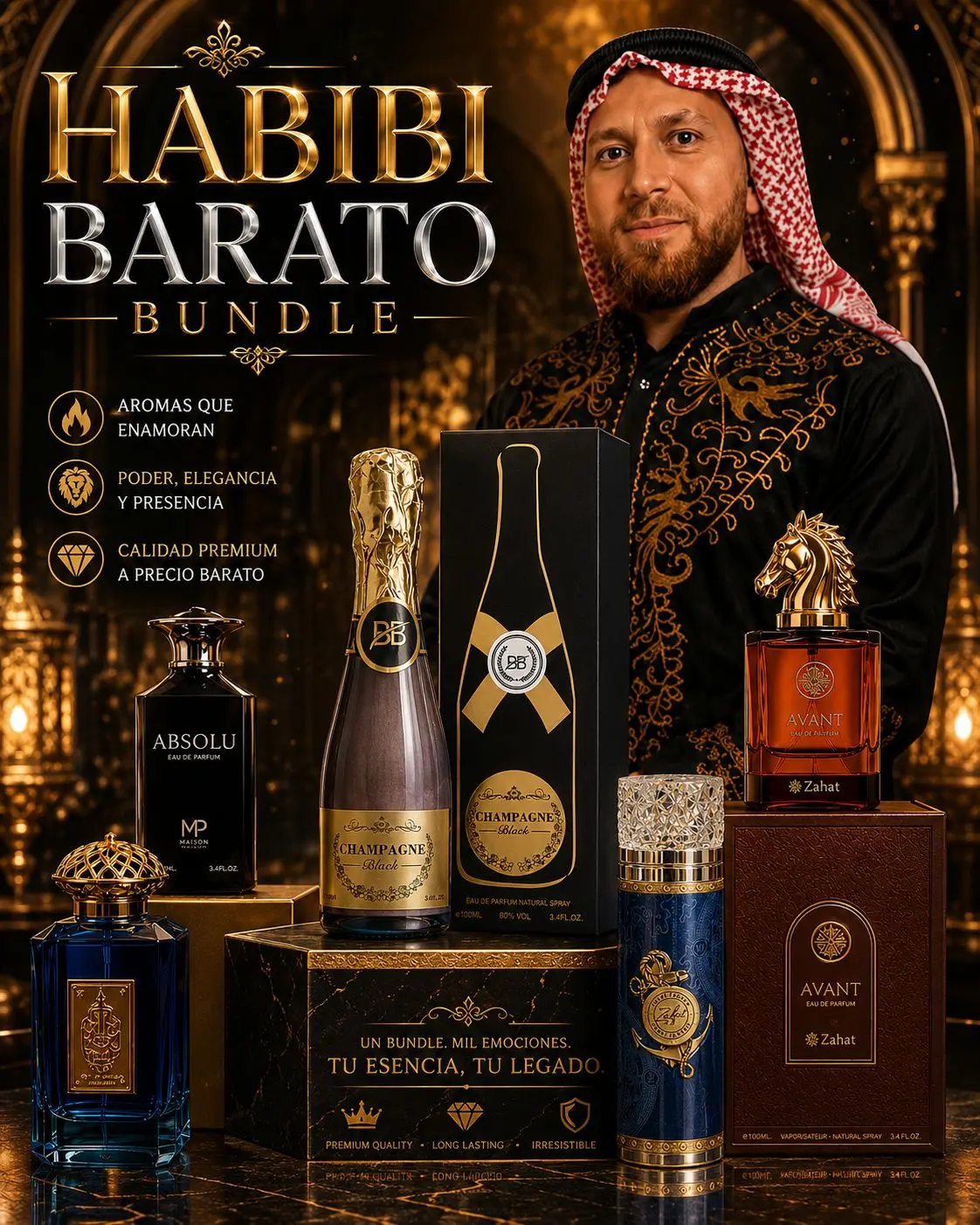 Habibi Barato Bundle | Bharara Beauty Champagne Black + Abyat Hayati + Zakat Avant + Z 31 Body Spray + Bharara Absolu | Eau De Parfum | 100 ML | Spicy - Citrus & Floral Notes