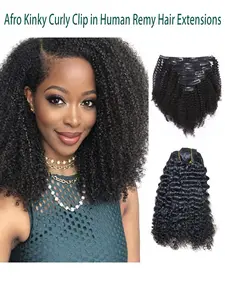 Afro Kinky Curly Clip In Human Hair Extensions Remy Hair, Brazilian Curly Clips Hair Extensions Thick Natural Black Color Clip #1, For Black Women
