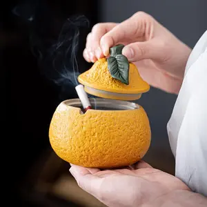 Creative Fruit Shaped Ceramic Ashtray, Desk Ashtray with Lid, Decorative Ashtray for Home Living Room & Bedroom, Desk Ornament, Decoration