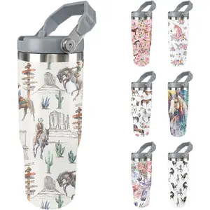 Stainless Steel Tumblers 30 Oz with Lid, Straw and Handle - Insulated Horse Water Bottle Gifts for Horse Lovers