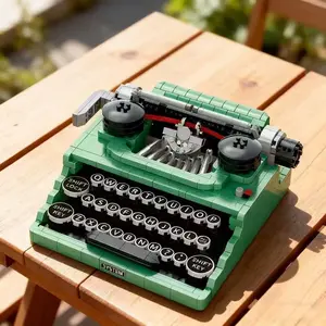 Vintage Typewriter Model Building Block Ornament, Blocks Set, Desk Office Decor, Retro Feel Gift for Literary Youth, Perfect Holiday Present