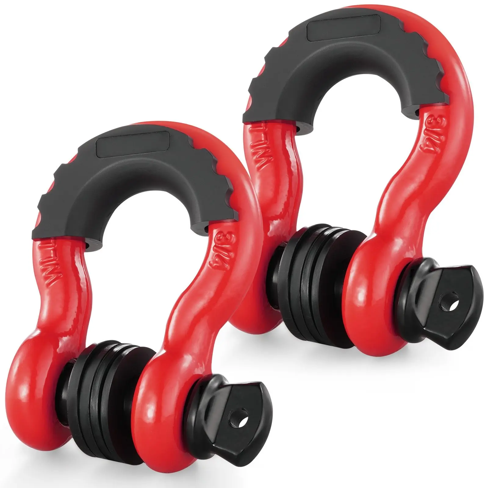 3/4 Inch D-Ring Shackle, 2 Pack Alloy Steel Shackles, 62,832 Lbs Break Strength (28.5 Ton), Includes 7/8 Inch Screw Pin, Isolators & Washers, Heavy Duty Off-Road Vehicle Recovery Shackle for Jeep Truck, Red