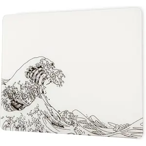 Glass Gaming  Pad, White Kanagawa Hard Mousepads for Gaming,Professional Large  Mat 410mm*310mm, Special Glass Surface with Improved Precision and Speed