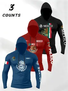 Men's 3-Piece Set Mexican Flag Hooded Long Sleeve T-Shirt, Gym Sports Wear, Daily Patriotic, Sporty Fitted Style, All Seasons