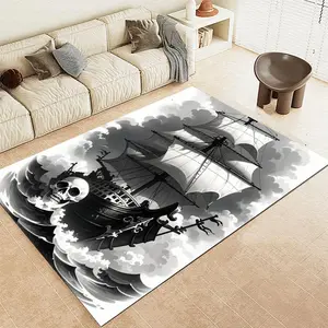 Pirate Ship Pattern Floor Mat, Non-slip Soft Floor Carpet, Decorative Area Rug for Home Living Room Bedroom, Vanity Decor Accessories