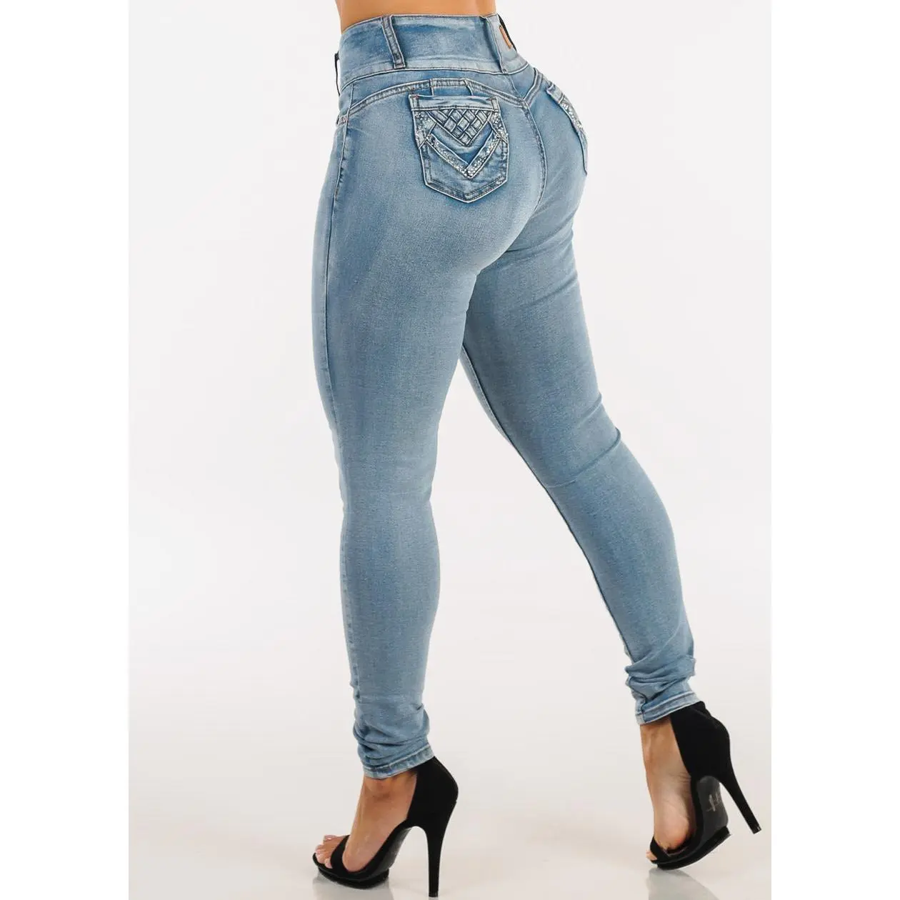 Push Up Mid Rise Stretch Skinny Jeans Acid Wash