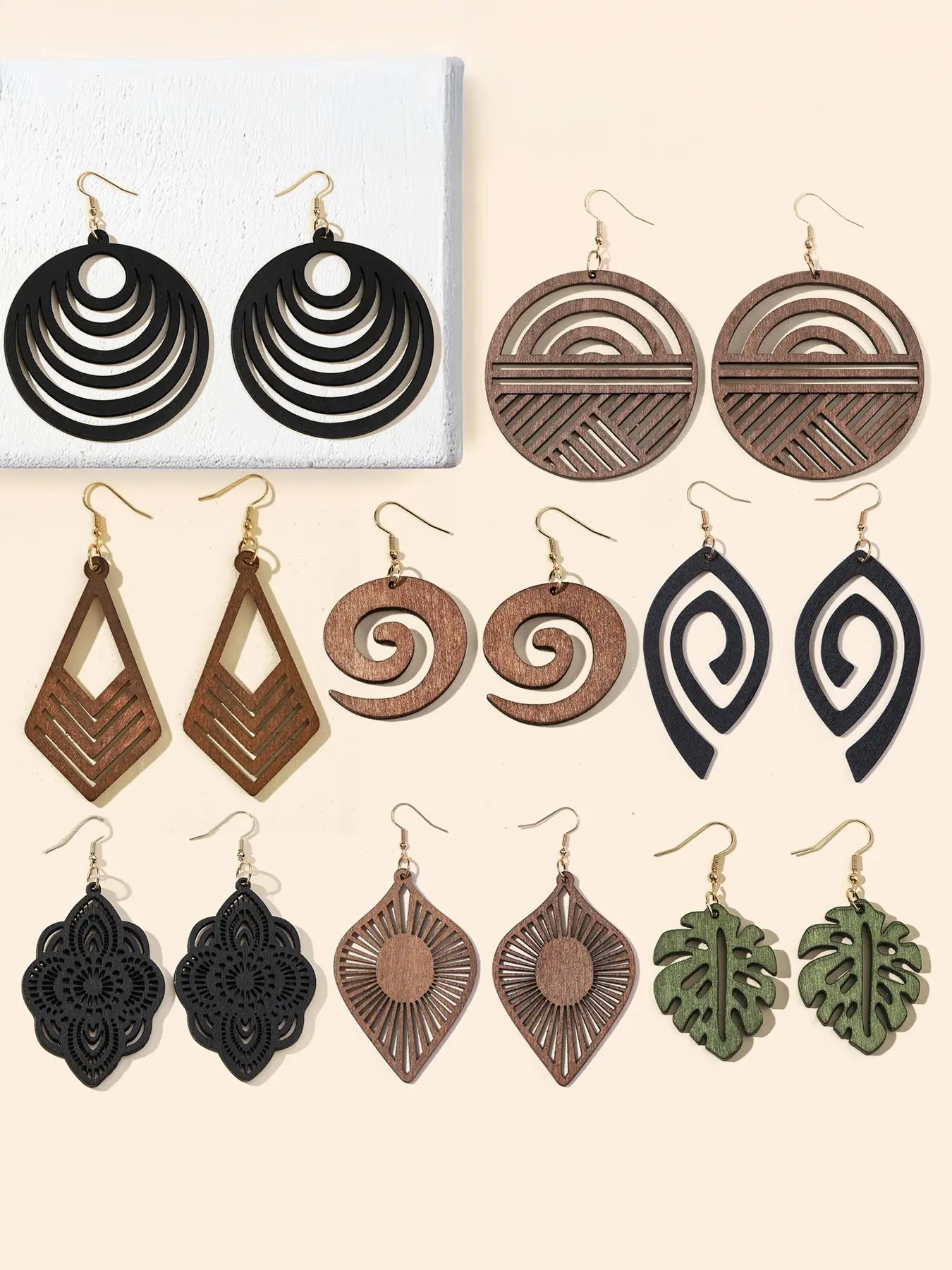 Wooden Hollow Out Design Dangle Earrings, Statement Earrings Set, Versatile Earrings, Fashion, Stylish Jewelry for Party, Daily Clothing Decor, Trendy All-match & Exquisite Jewelry for Birthday Gift
