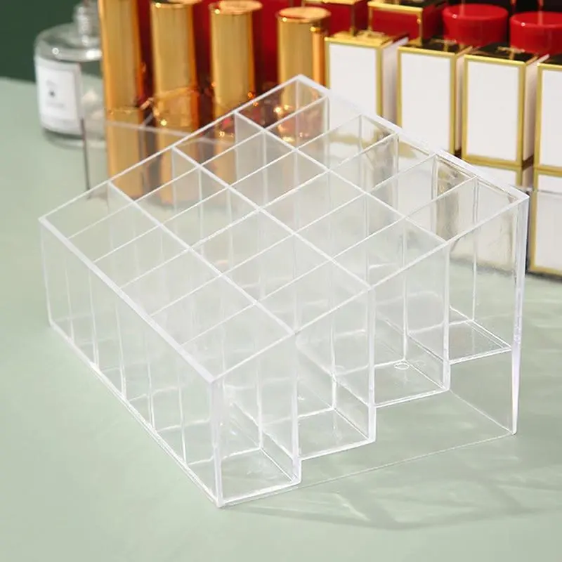24 Grid Transparent Lipstick Storage Rack, 1 Count Acrylic Cosmetic Organizing Box, Desktop Lipstick Holder, Cosmetics Storage Box for Home Office Dormitory Bathroom, Beauty Supplies Organizer