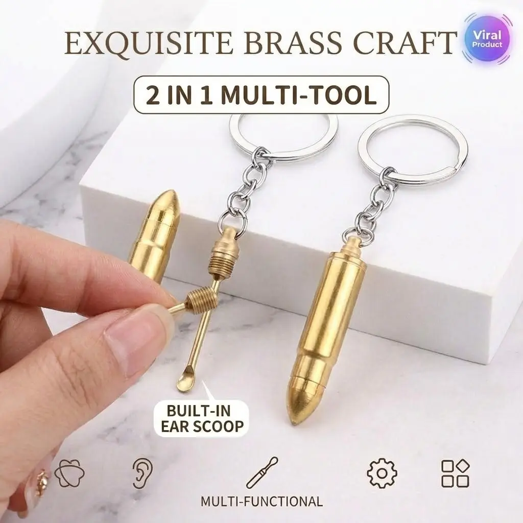Pure Brass Simulated Bullet Model Ear Pick - Portable Bullet Keychain, Gamer-Favorite Fashion Accessory, Accessories Bullet Earwax Remover Portable Snuff Spoon Pocket Tool Metal Ear Curette Wax Cleaner Creative Men Gift Tech Gear EDC Charm