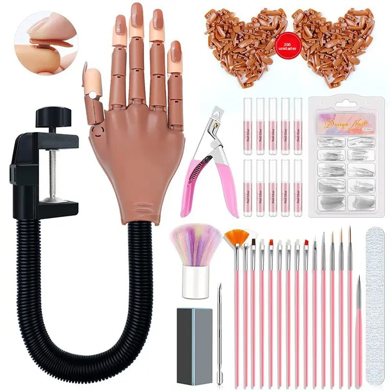 Professional Manicure Nail Art Full Kit with Practice Hand Model, Fake Nails, Training Gloves for Beginners to Start a Shop, Nail Care, Home Nail Art