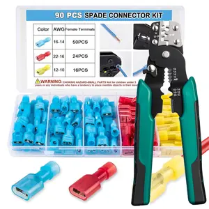 90-Piece Terminal Crimping Tool Set, Nylon Fork Wire Connectors, Fits 12-10, 16-14, 22-16 Awg Wires, Fast Release Fully Insulated Terminals