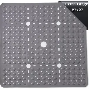 1pc 27"x27" Oversize Square Shower Mat, Non-Slip Mat for Elderly & Kids, 100+ Power Grip Suction Cups for Smooth Surfaces, Machine Washable, Extra Large Bath Mat Massage Bathroom Mat, Bathroom Floor Mat, Home Decor