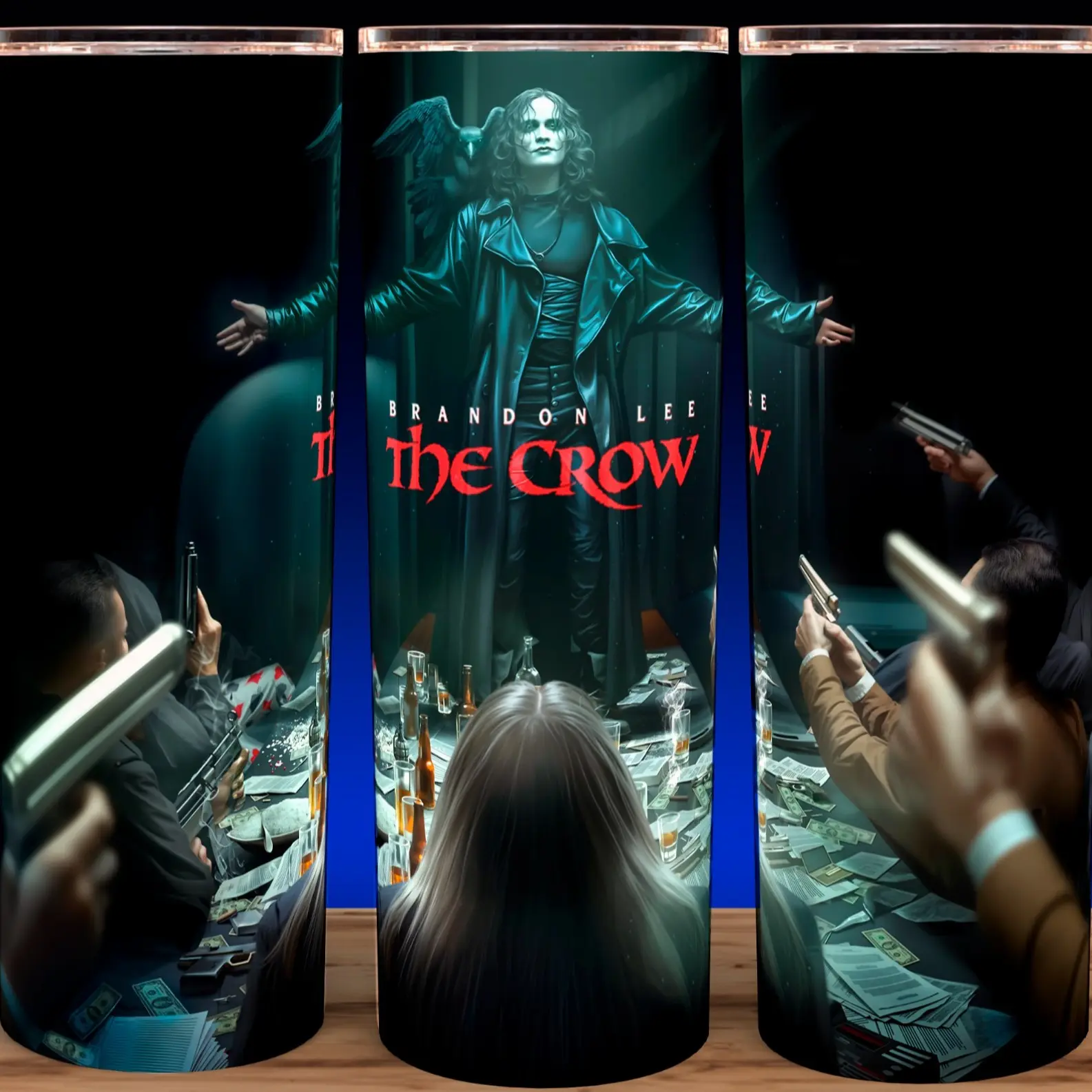 Brandon Lee The Crow 90s Action Movie Glossy Finish Stainless Steel Tumbler - 20oz (500-1000ml) Handmade Insulated Drinkware for Action Movie Fans, Plastic Lid & Straw, Hand Wash Only, Versatile Kitchenware
